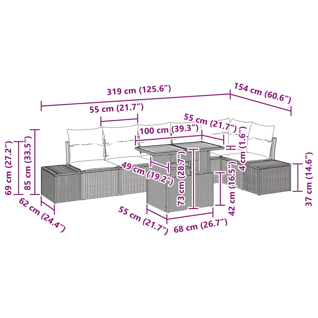 Tuin Eetset met kussen 7 pcs Beige en Crème is nu te koop bij PeponiXL, paradijselijk wonen!