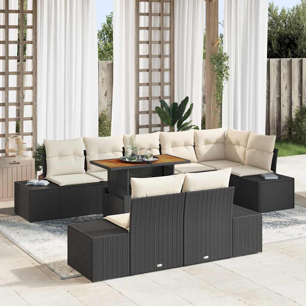 Tuin Eetset met kussen 9 pcs Zwart en Crème is nu te koop bij PeponiXL, paradijselijk wonen!