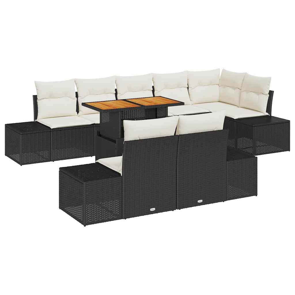 Tuin Eetset met kussen 9 pcs Zwart en Crème is nu te koop bij PeponiXL, paradijselijk wonen!