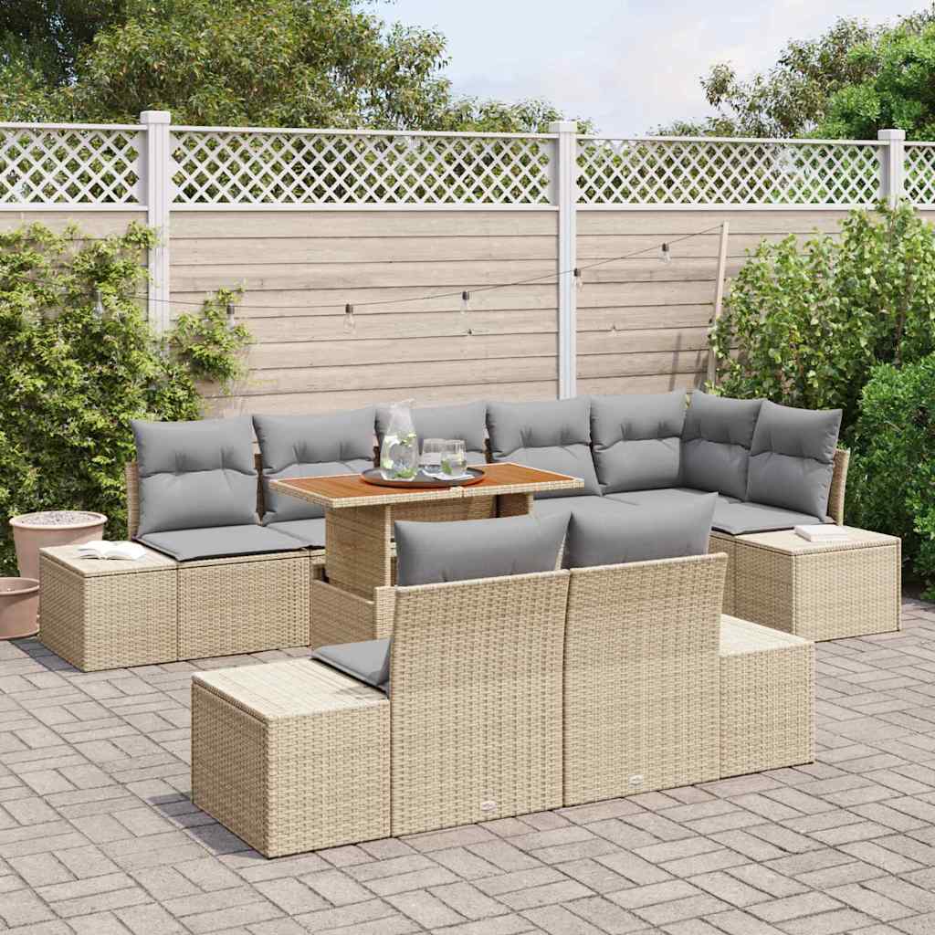 Tuin Eetset met kussen 9 pcs Beige en Grijs is nu te koop bij PeponiXL, paradijselijk wonen!