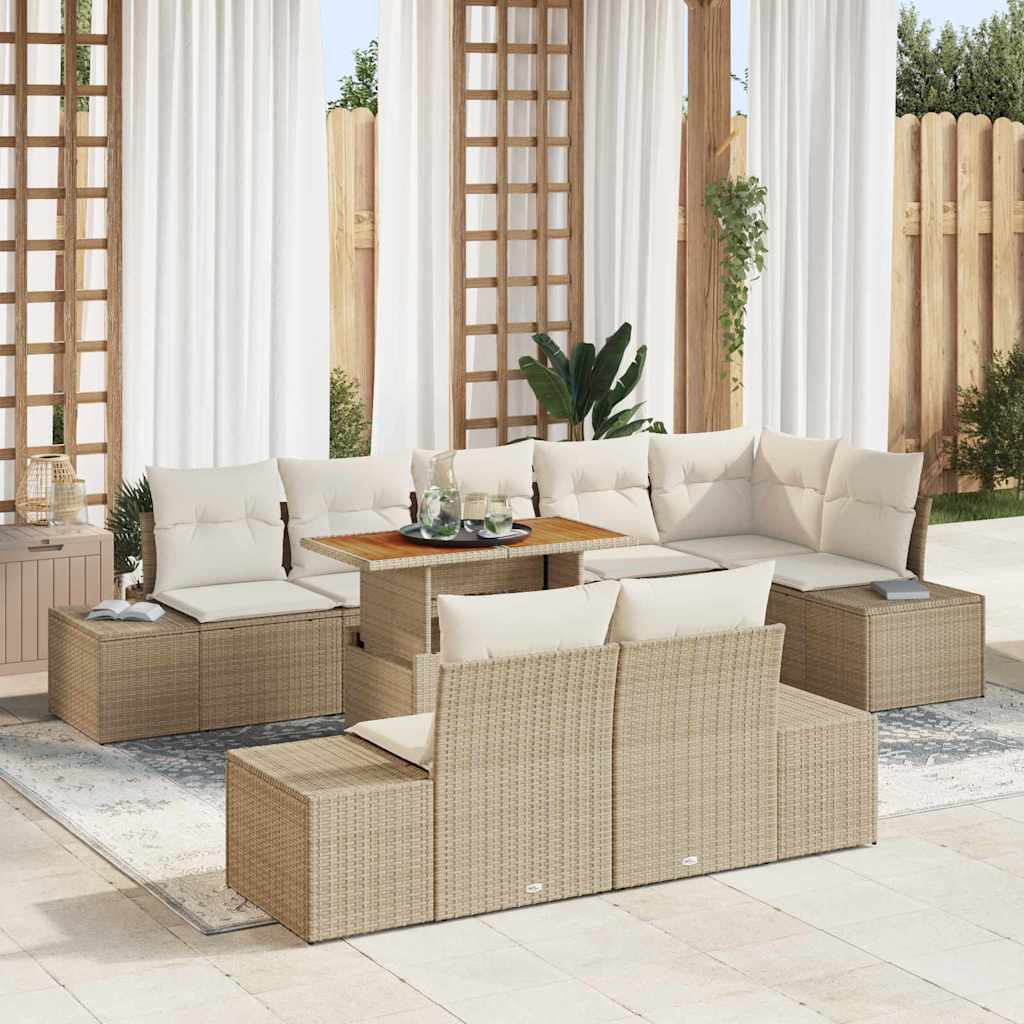 Tuin Eetset met kussen 9 pcs Beige en Crème is nu te koop bij PeponiXL, paradijselijk wonen!