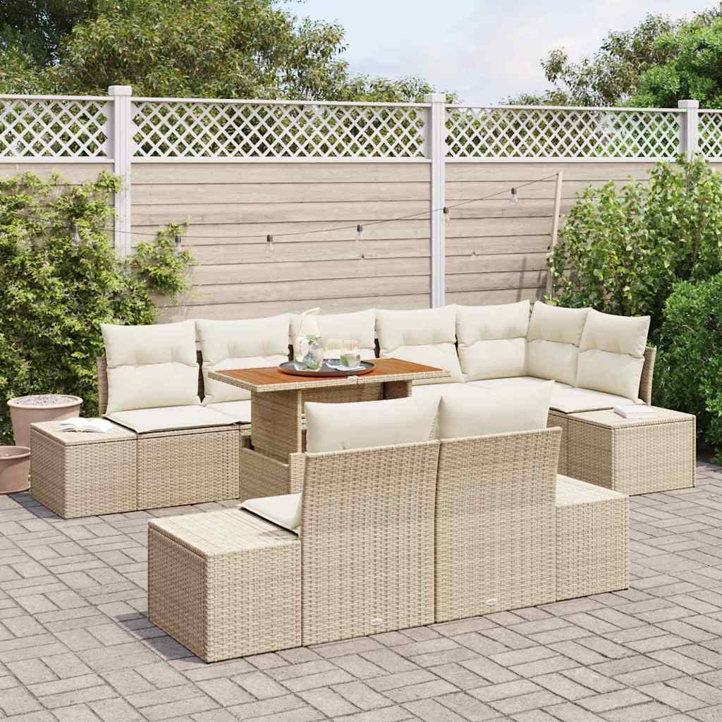 Tuin Eetset met kussen 9 pcs Beige en Crème is nu te koop bij PeponiXL, paradijselijk wonen!