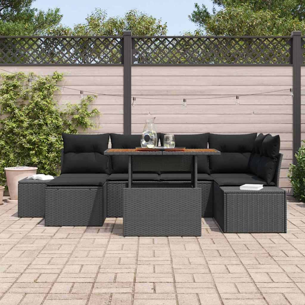 Tuin Eetset met kussen 7 pcs Zwart en Bruin is nu te koop bij PeponiXL, paradijselijk wonen!