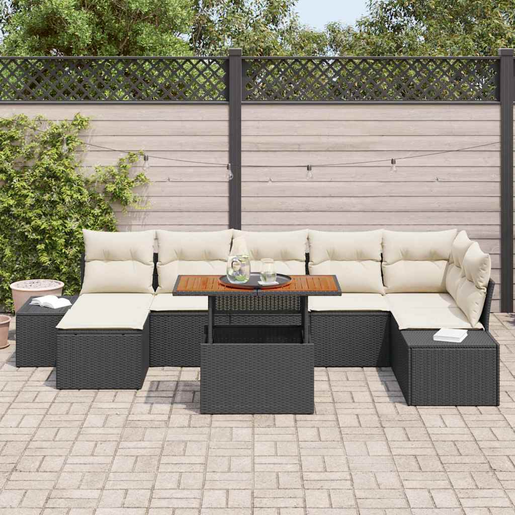 Tuin Sofa Set met kussen 8 pcs Zwart en Crème is nu te koop bij PeponiXL, paradijselijk wonen!