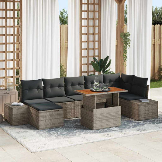 Tuin Sofa Set met kussen 8 pcs Grijs en Bruin is nu te koop bij PeponiXL, paradijselijk wonen!