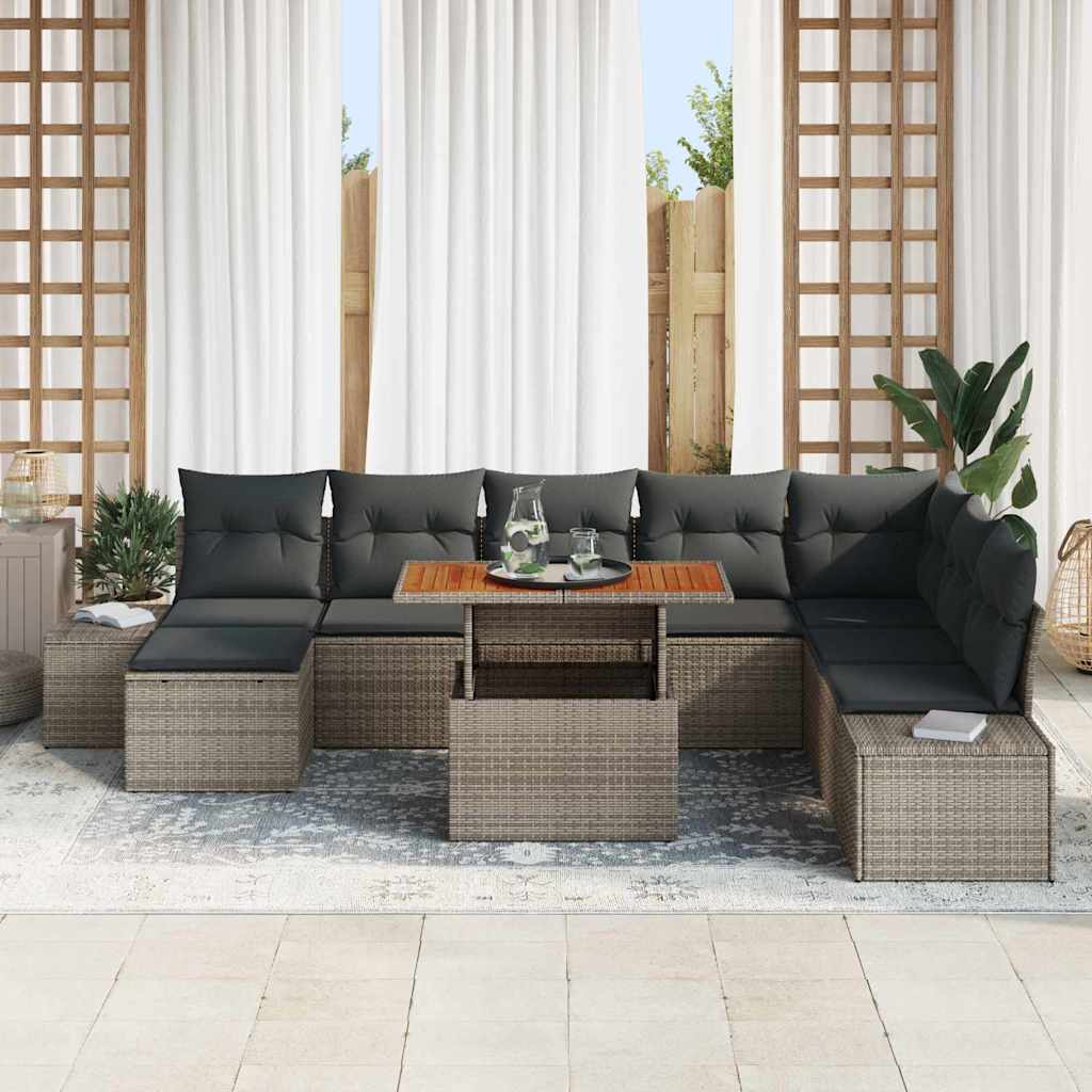 Tuin Eetset met kussen 9 pcs Grijs en Bruin is nu te koop bij PeponiXL, paradijselijk wonen!