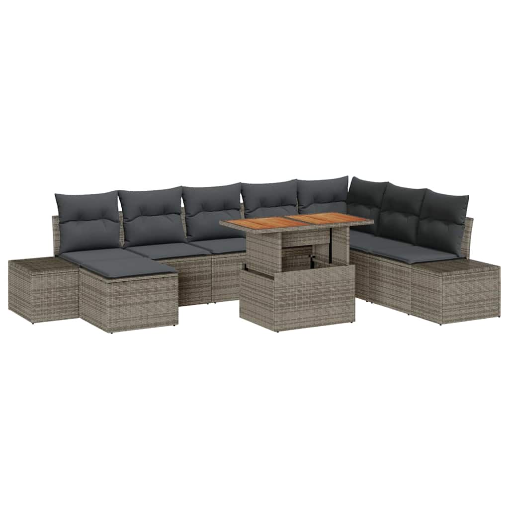 Tuin Eetset met kussen 9 pcs Grijs en Bruin is nu te koop bij PeponiXL, paradijselijk wonen!