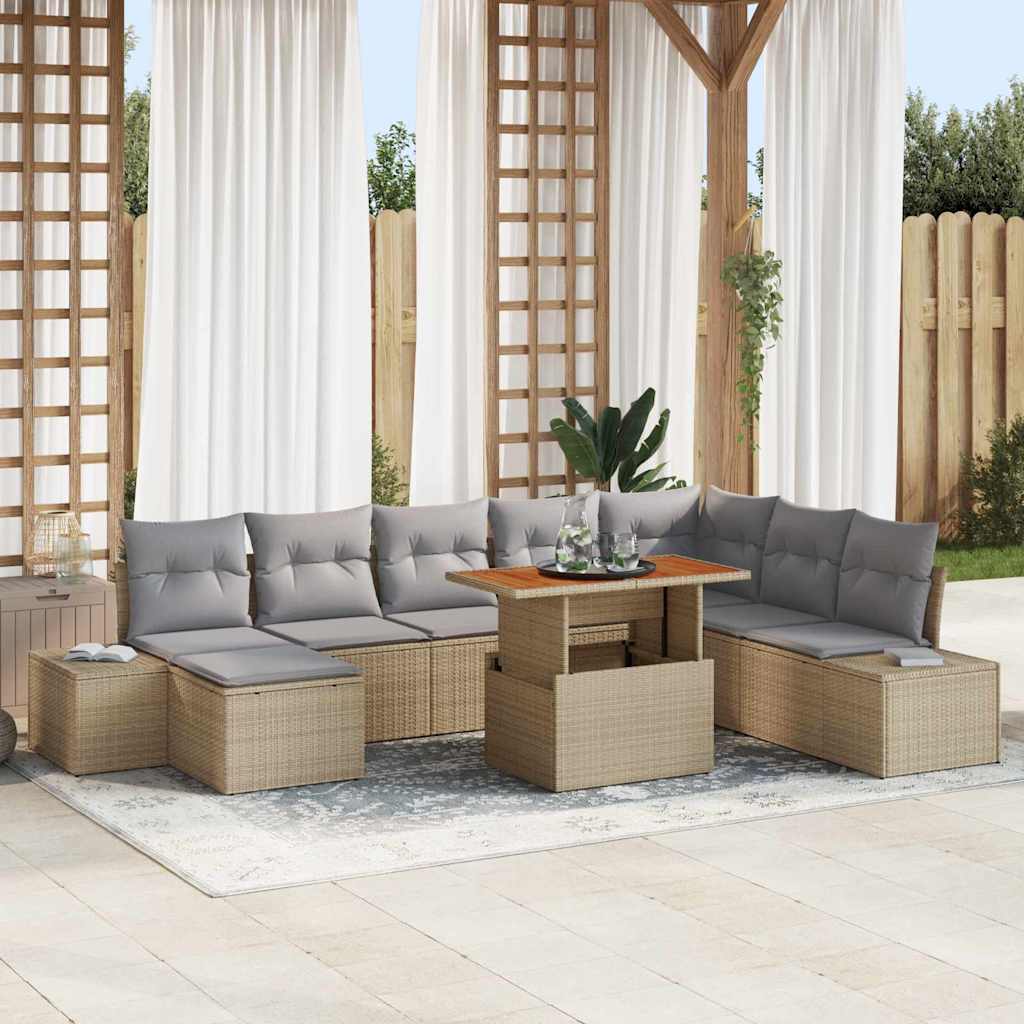 Tuin Eetset met kussen 9 pcs Beige en Grijs is nu te koop bij PeponiXL, paradijselijk wonen!
