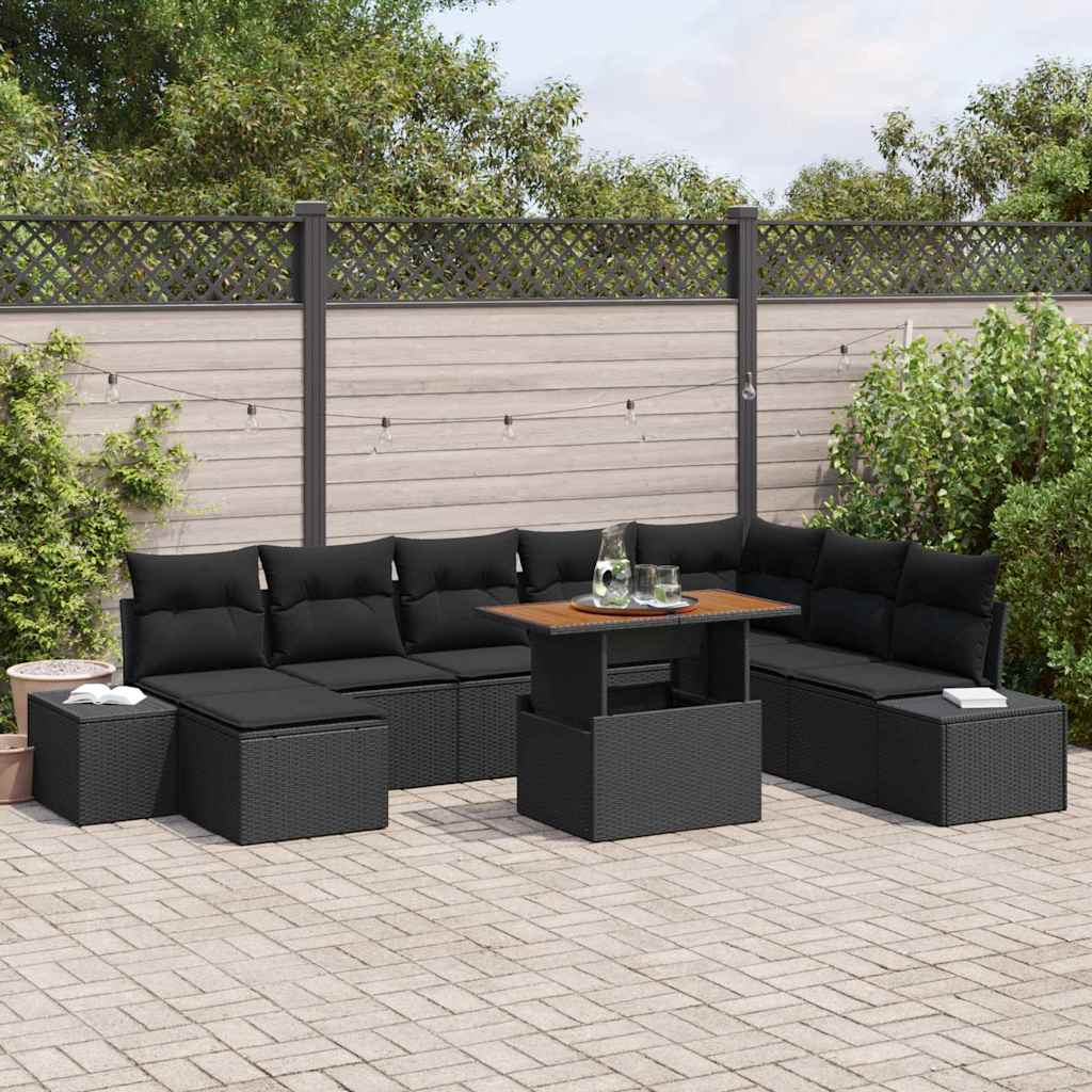Tuin Eetset met kussen 9 pcs Zwart en Bruin is nu te koop bij PeponiXL, paradijselijk wonen!