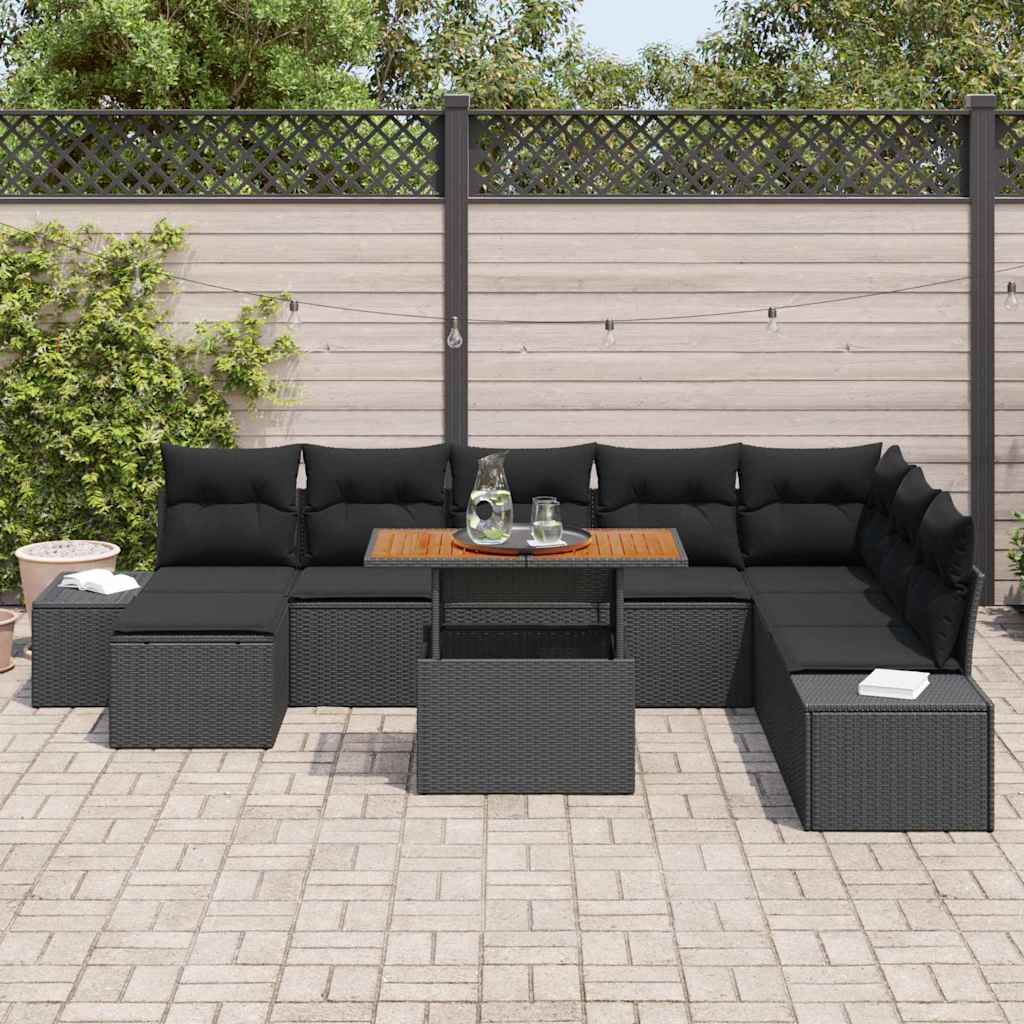Tuin Eetset met kussen 9 pcs Zwart en Bruin is nu te koop bij PeponiXL, paradijselijk wonen!
