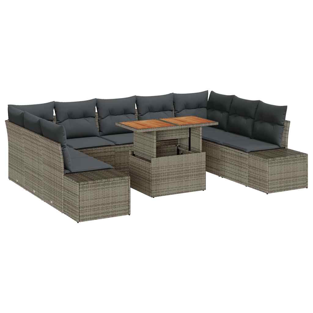 Tuin Eetset met kussen 10 pcs Grijs en Bruin is nu te koop bij PeponiXL, paradijselijk wonen!