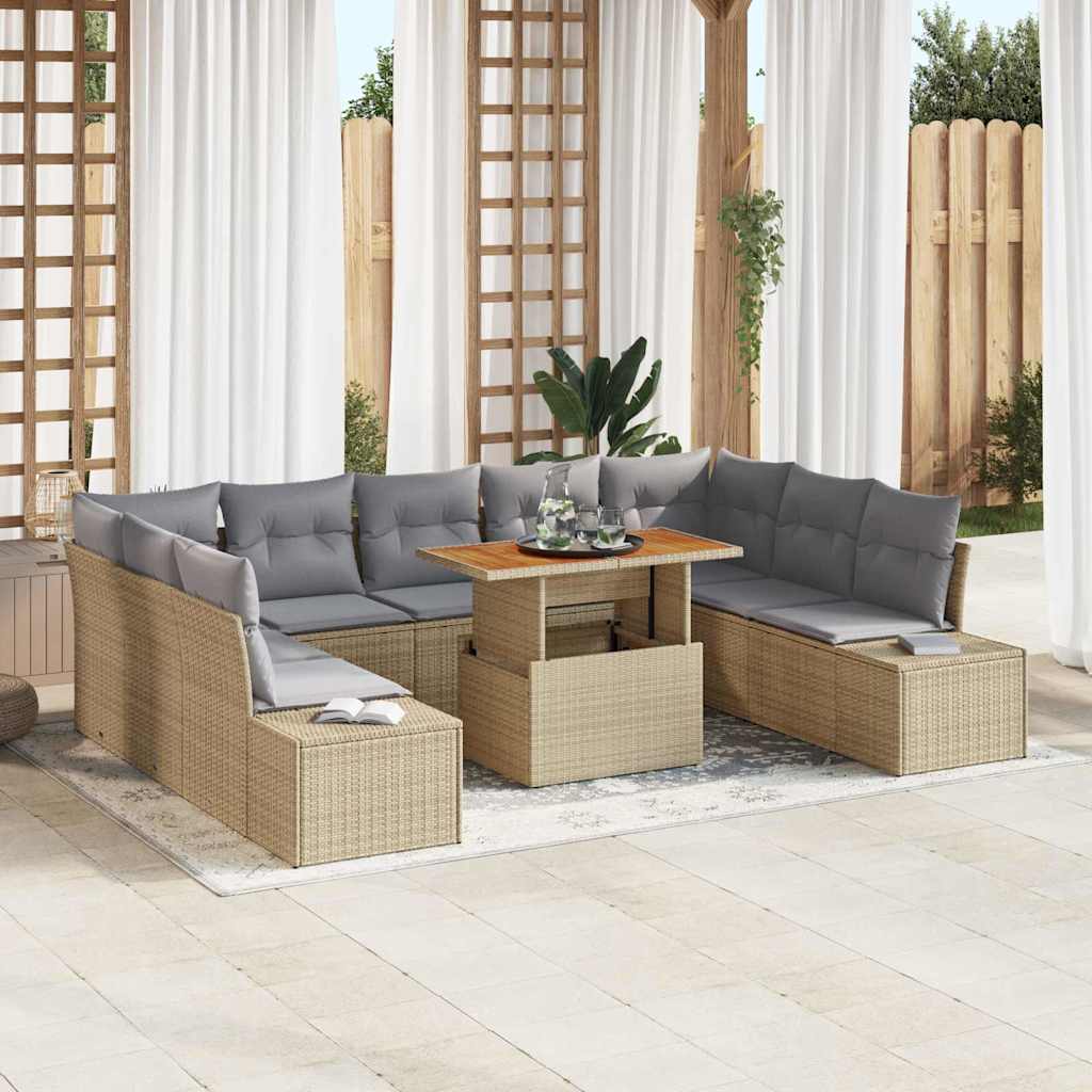 Tuin Eetset met kussen 10 pcs Beige en Grijs is nu te koop bij PeponiXL, paradijselijk wonen!