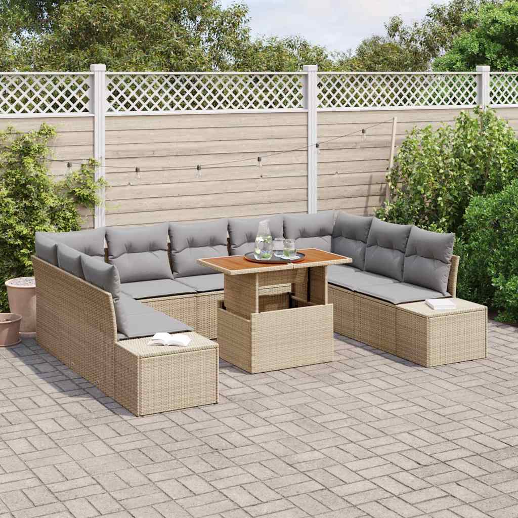 Tuin Eetset met kussen 10 pcs Beige en Grijs is nu te koop bij PeponiXL, paradijselijk wonen!