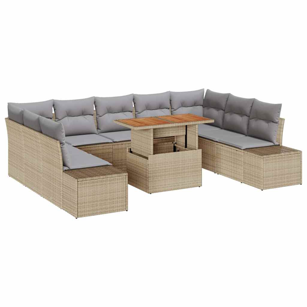 Tuin Eetset met kussen 10 pcs Beige en Grijs is nu te koop bij PeponiXL, paradijselijk wonen!