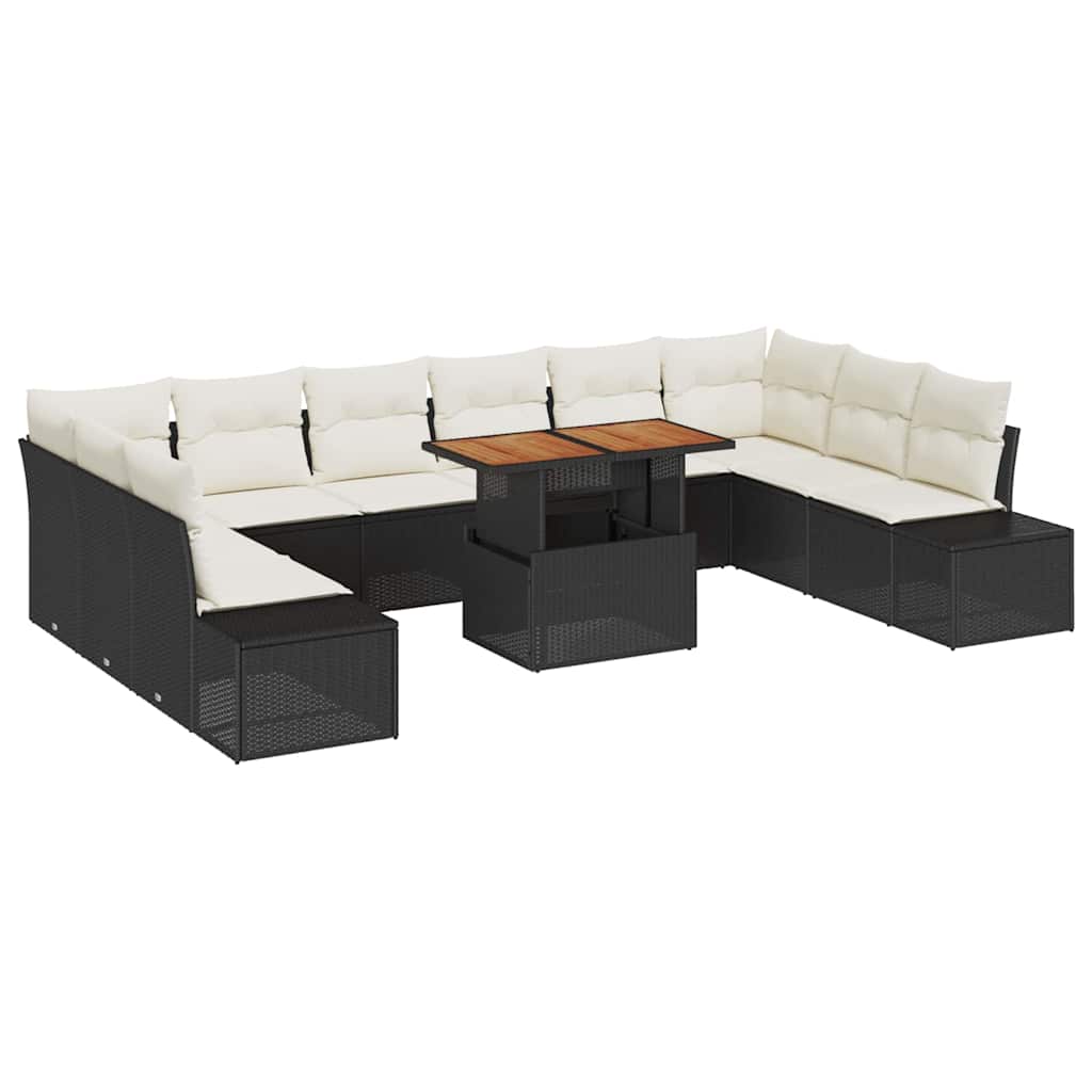 Tuin Sofa Set met kussen 11 pcs Zwart en Crème is nu te koop bij PeponiXL, paradijselijk wonen!