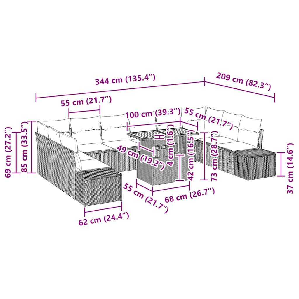 Tuin Sofa Set met kussen 11 pcs Zwart en Crème is nu te koop bij PeponiXL, paradijselijk wonen!