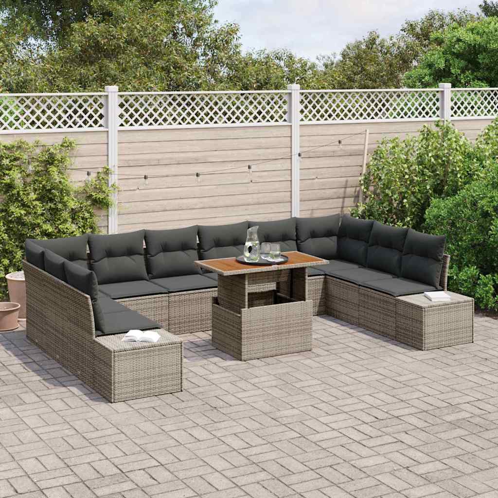 Tuin Sofa Set met kussen 11 pcs Grijs en Bruin is nu te koop bij PeponiXL, paradijselijk wonen!