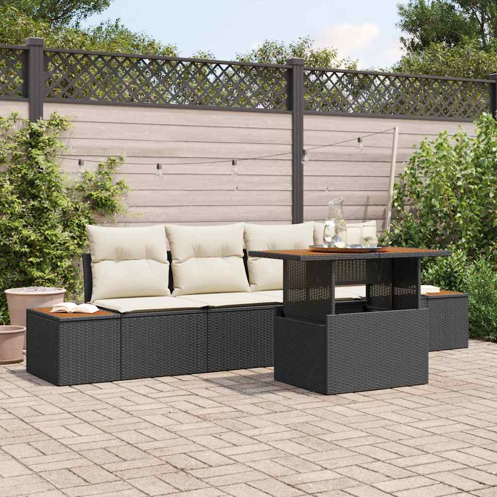 Tuin Eetset met kussen 5 pcs Zwart en Beige is nu te koop bij PeponiXL, paradijselijk wonen!