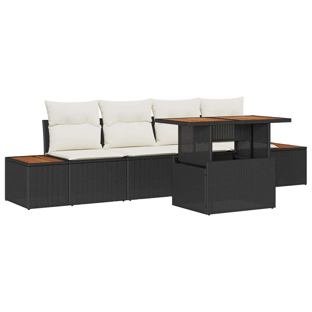Tuin Eetset met kussen 5 pcs Zwart en Beige is nu te koop bij PeponiXL, paradijselijk wonen!