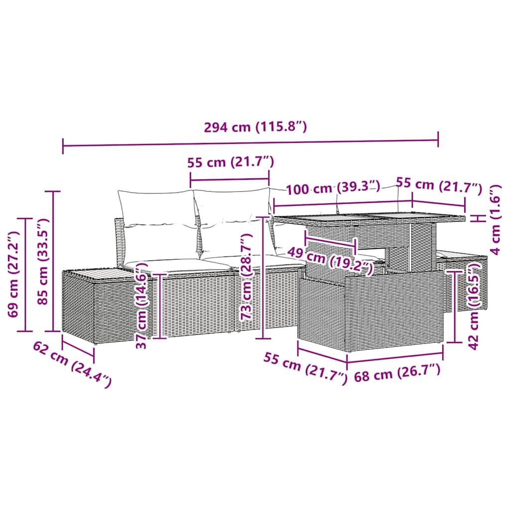 Tuin Eetset met kussen 5 pcs Zwart en Beige is nu te koop bij PeponiXL, paradijselijk wonen!