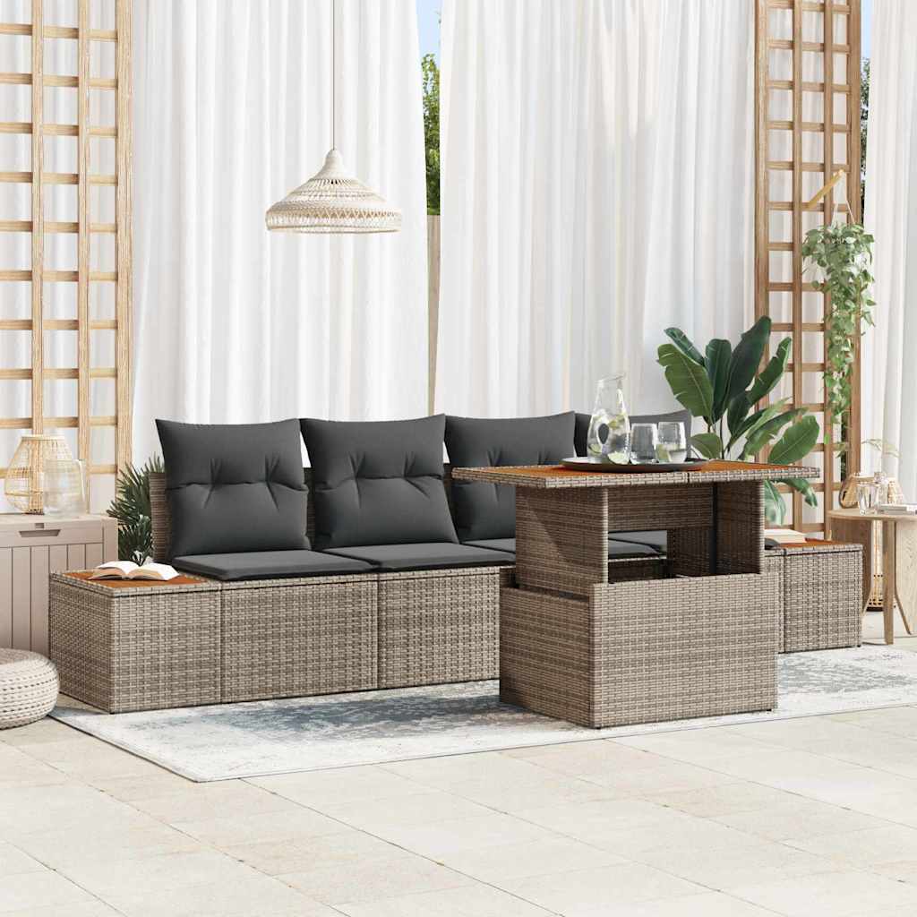 Tuin Eetset met kussen 5 pcs Grijs en Bruin is nu te koop bij PeponiXL, paradijselijk wonen!