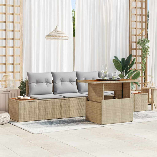 Tuin Eetset met kussen 5 pcs Beige en Grijs is nu te koop bij PeponiXL, paradijselijk wonen!