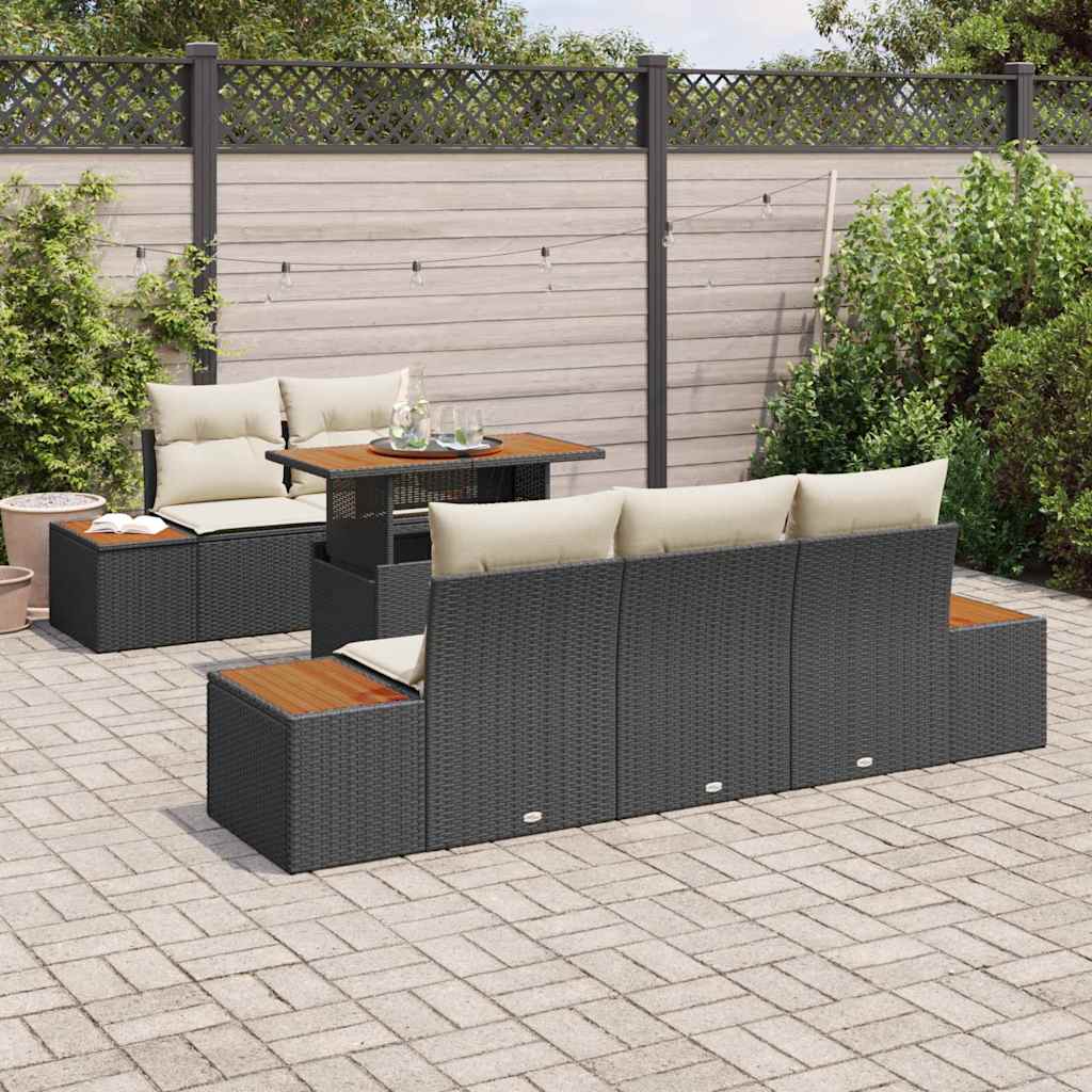Tuin Eetset met kussen 6 pcs Zwart en Beige is nu te koop bij PeponiXL, paradijselijk wonen!