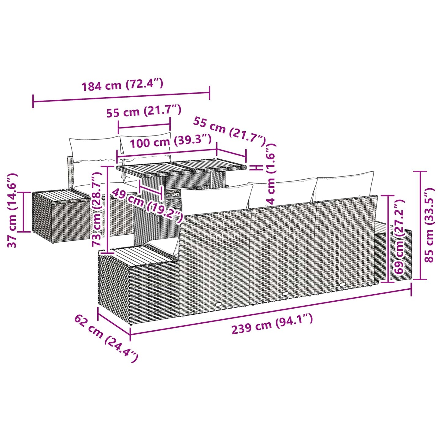 Tuin Eetset met kussen 6 pcs Zwart en Bruin is nu te koop bij PeponiXL, paradijselijk wonen!