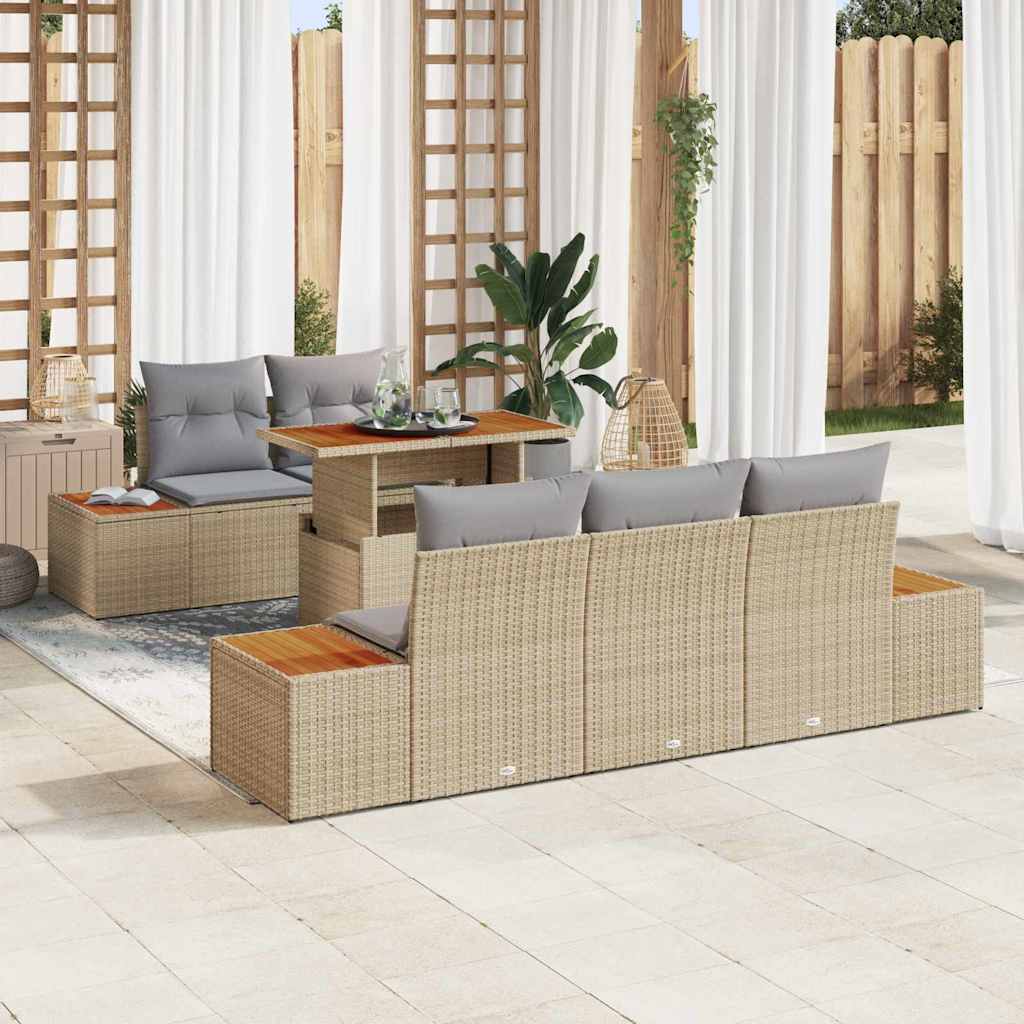 Tuin Eetset met kussen 6 pcs Beige en Grijs is nu te koop bij PeponiXL, paradijselijk wonen!