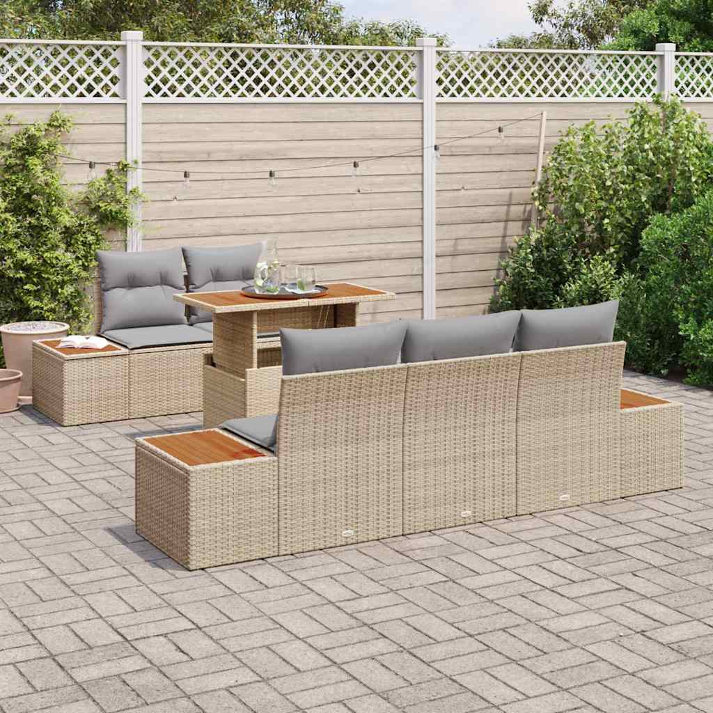 Tuin Eetset met kussen 6 pcs Beige en Grijs is nu te koop bij PeponiXL, paradijselijk wonen!