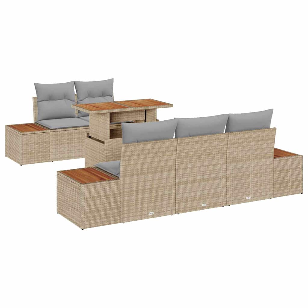 Tuin Eetset met kussen 6 pcs Beige en Grijs is nu te koop bij PeponiXL, paradijselijk wonen!