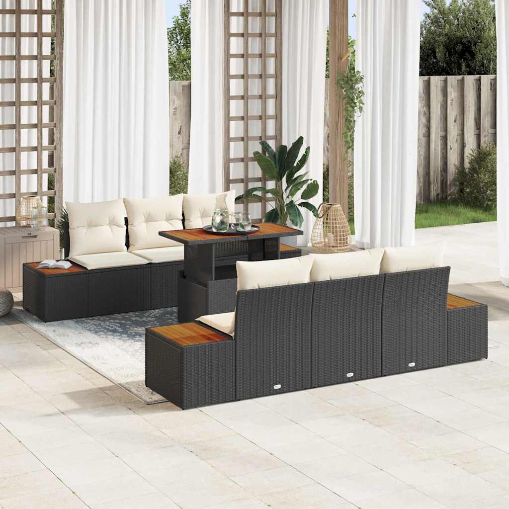 Tuin Eetset met kussen 7 pcs Zwart en Beige is nu te koop bij PeponiXL, paradijselijk wonen!