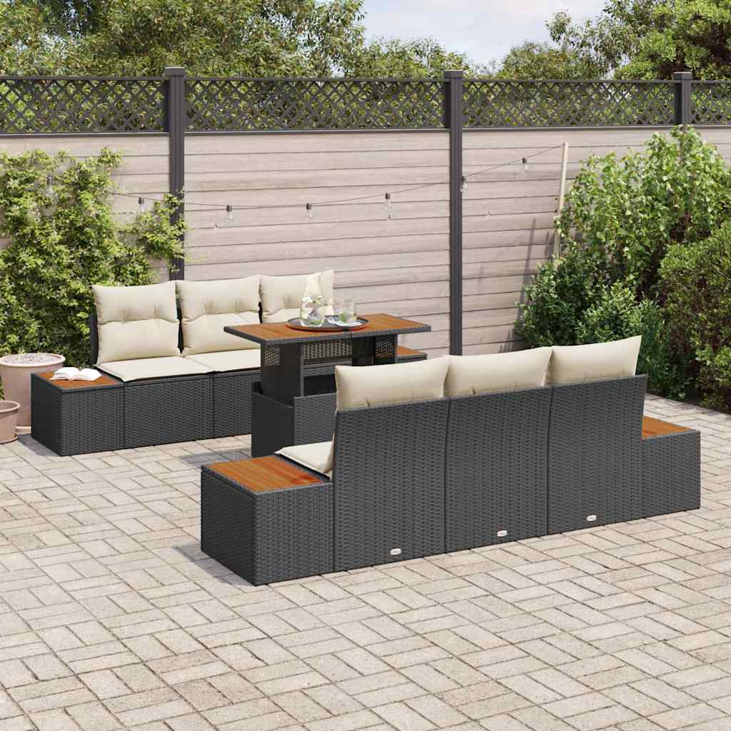 Tuin Eetset met kussen 7 pcs Zwart en Beige is nu te koop bij PeponiXL, paradijselijk wonen!