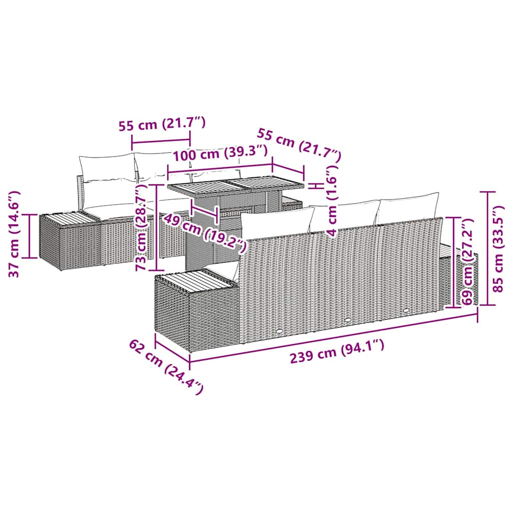 Tuin Eetset met kussen 7 pcs Zwart en Beige is nu te koop bij PeponiXL, paradijselijk wonen!