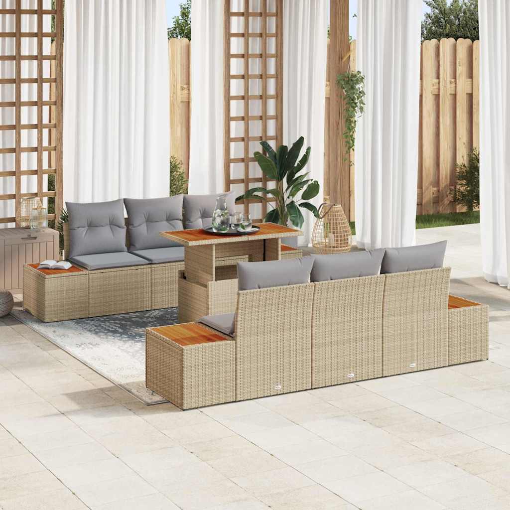 Tuin Eetset met kussen 7 pcs Beige en Grijs is nu te koop bij PeponiXL, paradijselijk wonen!