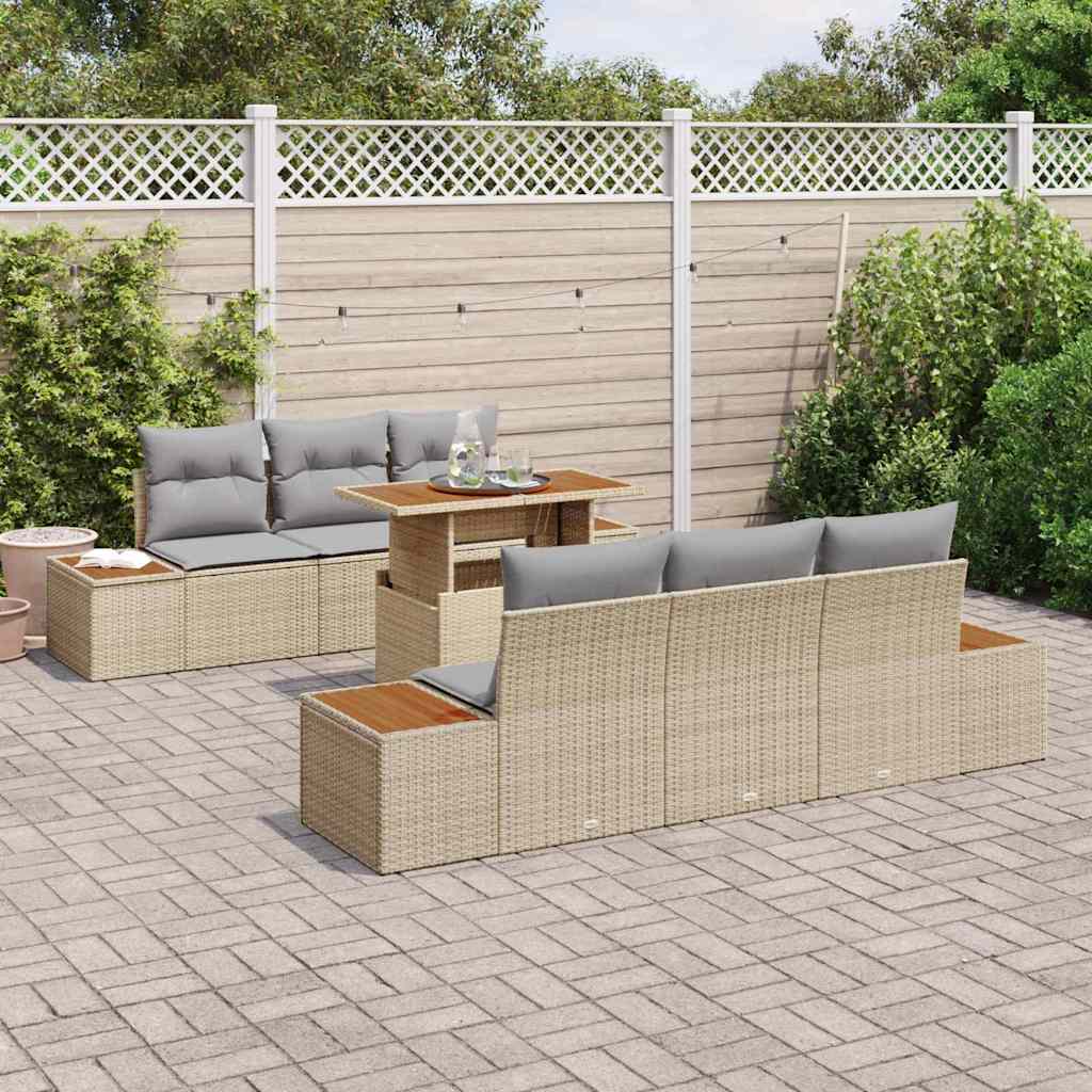 Tuin Eetset met kussen 7 pcs Beige en Grijs is nu te koop bij PeponiXL, paradijselijk wonen!