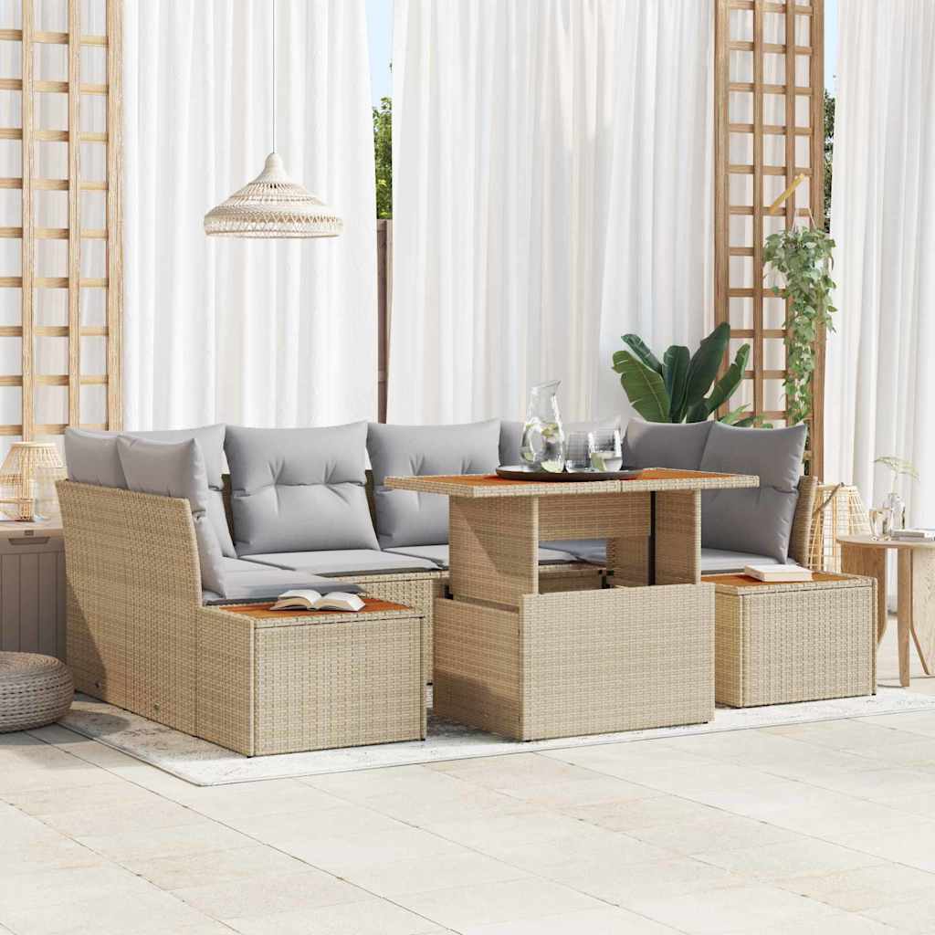 Tuin Eetset met kussen 9 pcs Beige en Grijs is nu te koop bij PeponiXL, paradijselijk wonen!