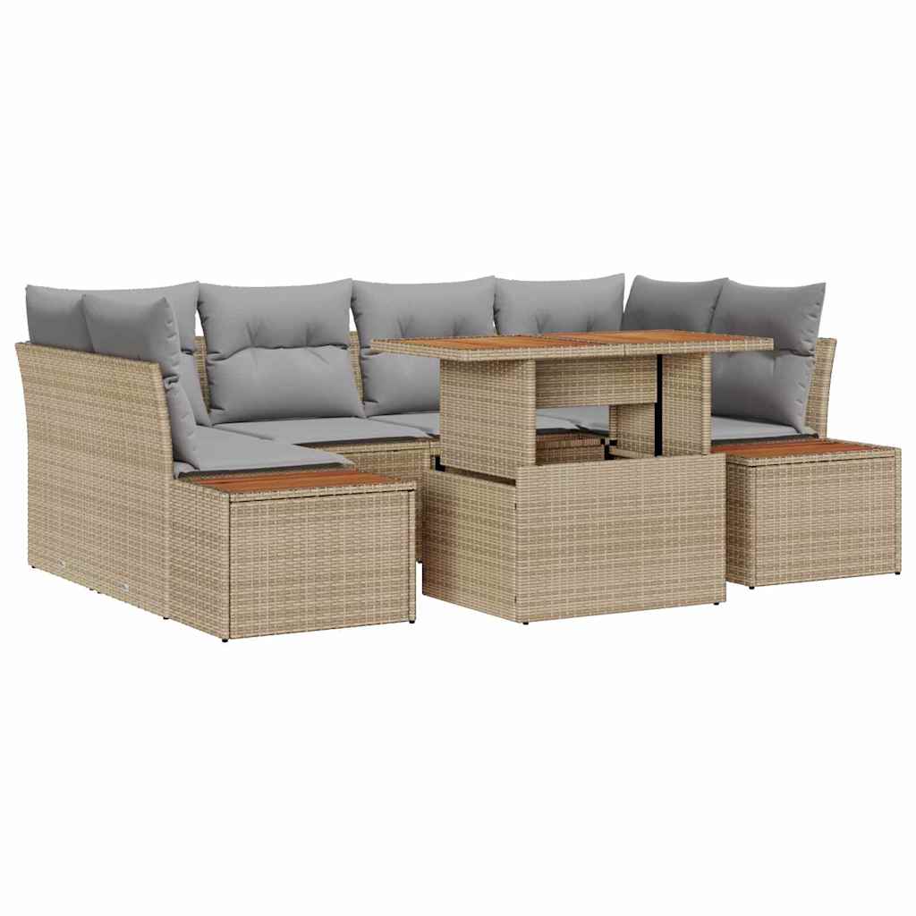 Tuin Eetset met kussen 9 pcs Beige en Grijs is nu te koop bij PeponiXL, paradijselijk wonen!