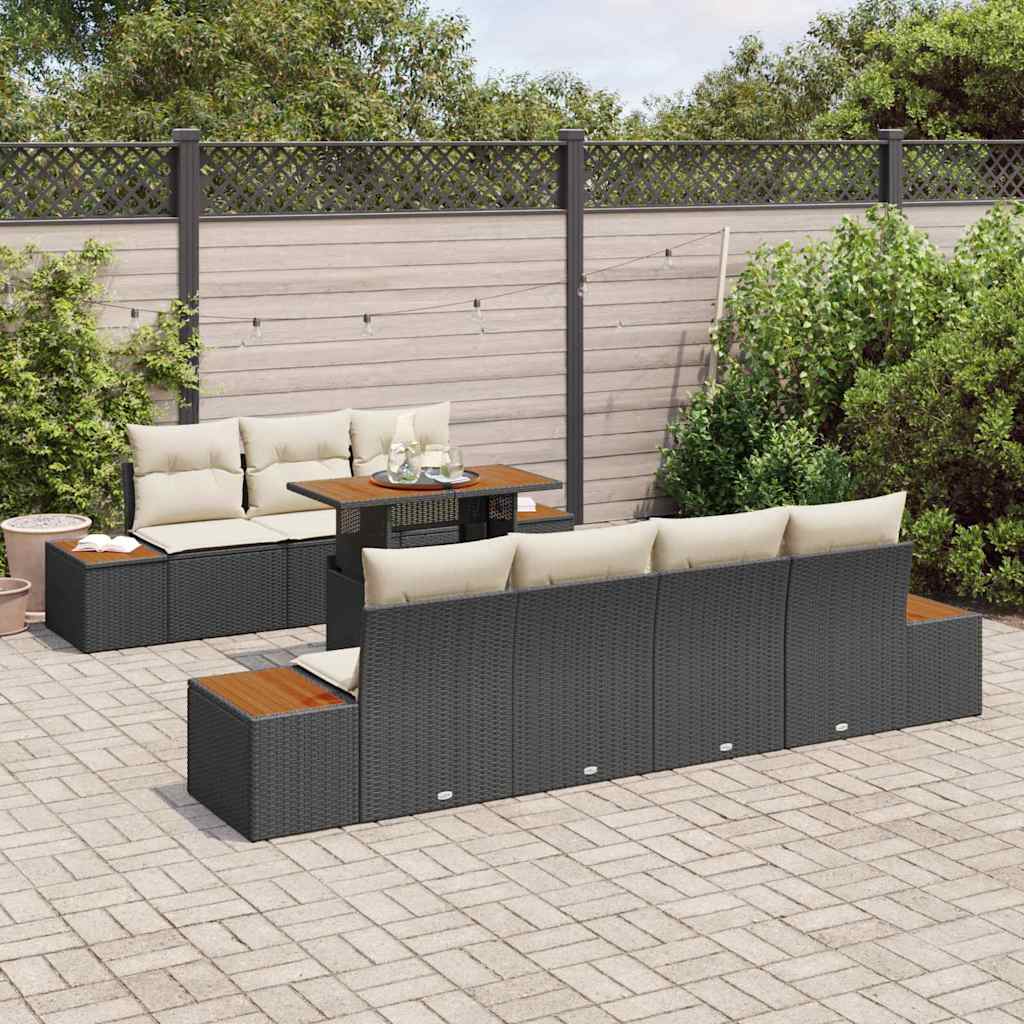 Tuin Sofa Set met kussen 8 pcs Zwart Poly riet is nu te koop bij PeponiXL, paradijselijk wonen!