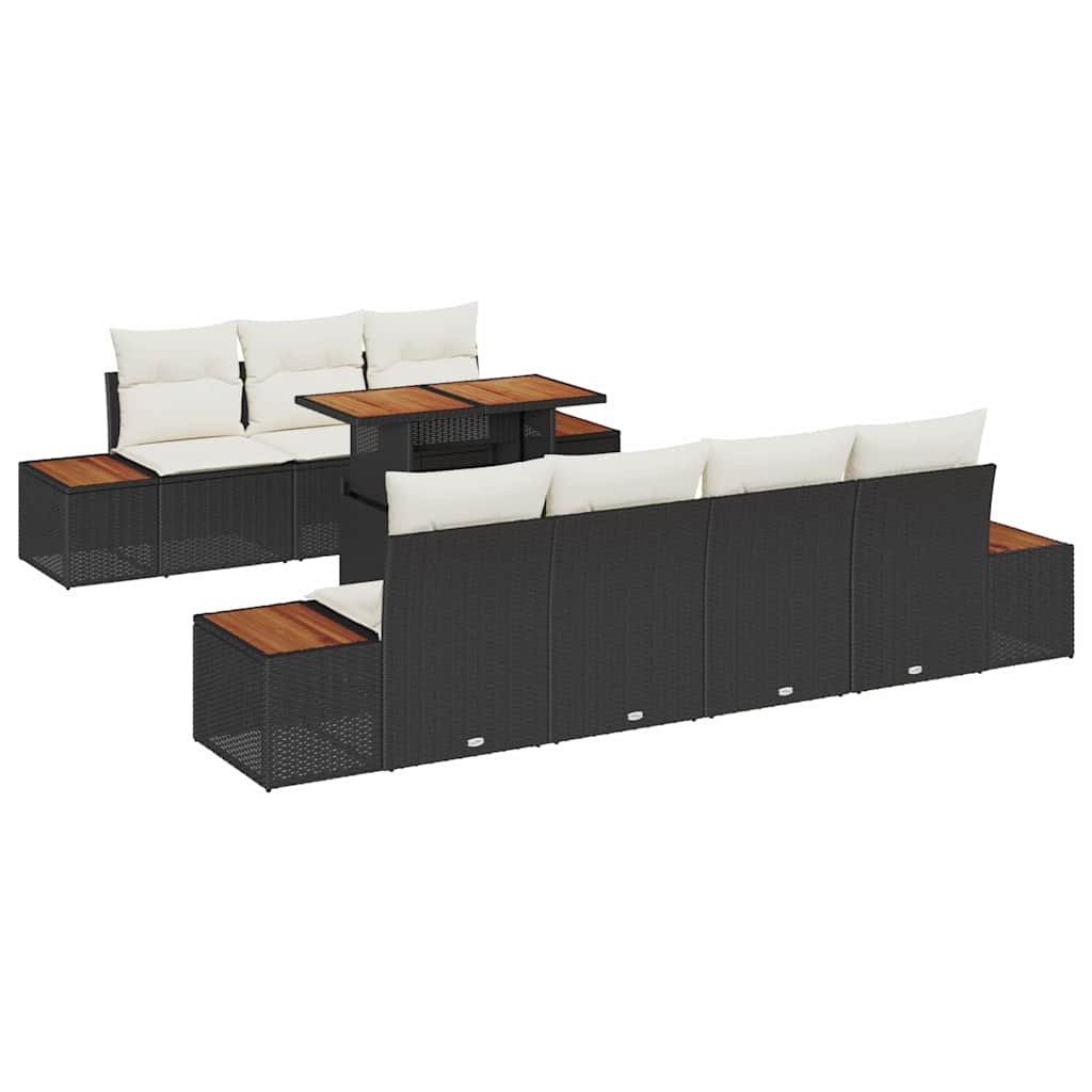 Tuin Sofa Set met kussen 8 pcs Zwart Poly riet is nu te koop bij PeponiXL, paradijselijk wonen!