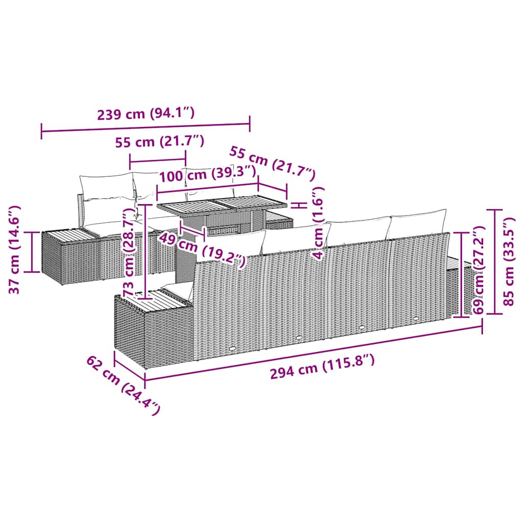 Tuin Sofa Set met kussen 8 pcs Zwart Poly riet is nu te koop bij PeponiXL, paradijselijk wonen!