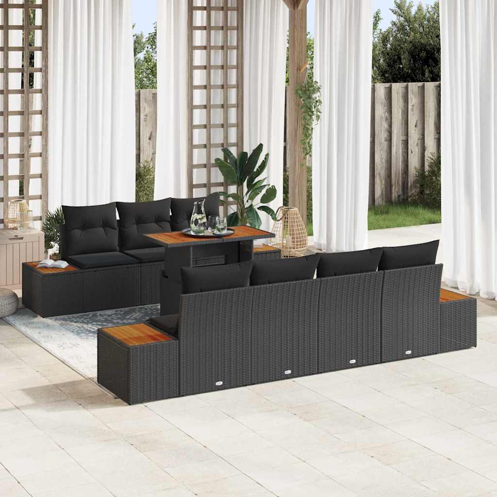 Tuin Sofa Set met kussen 8 pcs Zwart Poly riet is nu te koop bij PeponiXL, paradijselijk wonen!