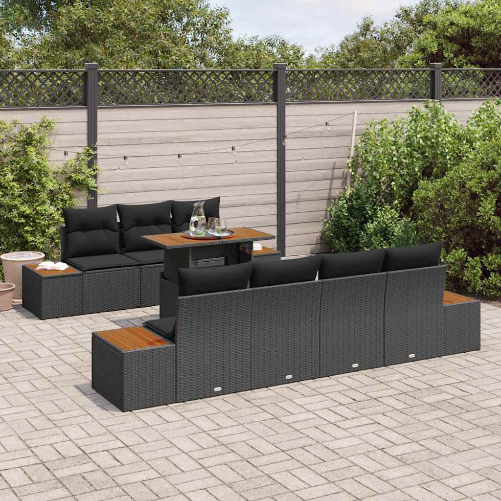 Tuin Sofa Set met kussen 8 pcs Zwart Poly riet is nu te koop bij PeponiXL, paradijselijk wonen!