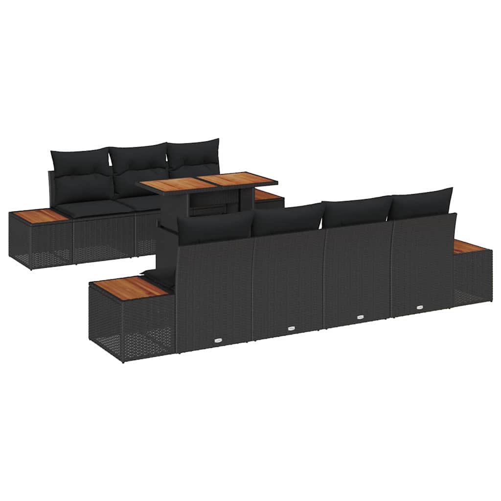 Tuin Sofa Set met kussen 8 pcs Zwart Poly riet is nu te koop bij PeponiXL, paradijselijk wonen!