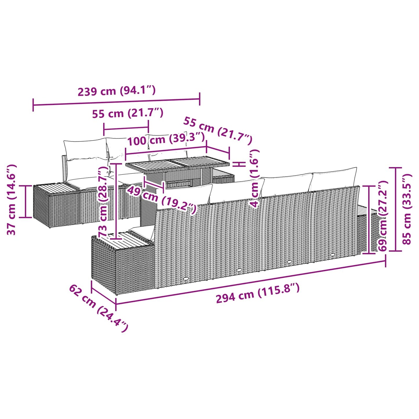 Tuin Sofa Set met kussen 8 pcs Zwart Poly riet is nu te koop bij PeponiXL, paradijselijk wonen!