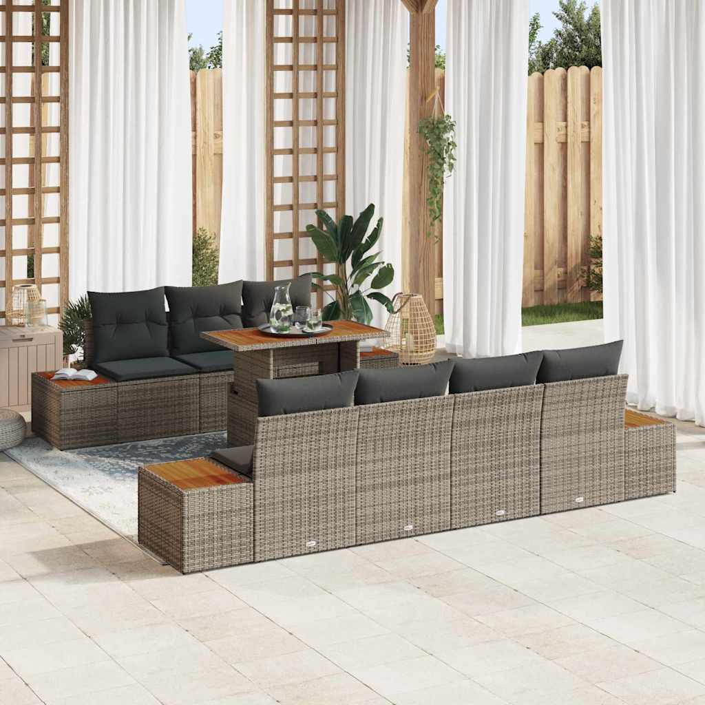 Tuin Sofa Set met kussen 8 pcs Grijs Poly riet is nu te koop bij PeponiXL, paradijselijk wonen!