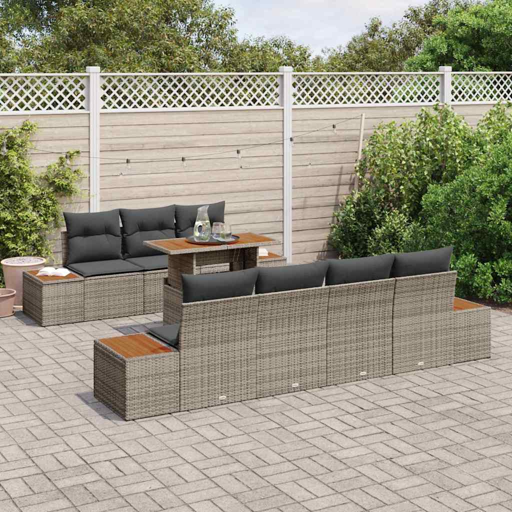 Tuin Sofa Set met kussen 8 pcs Grijs Poly riet is nu te koop bij PeponiXL, paradijselijk wonen!