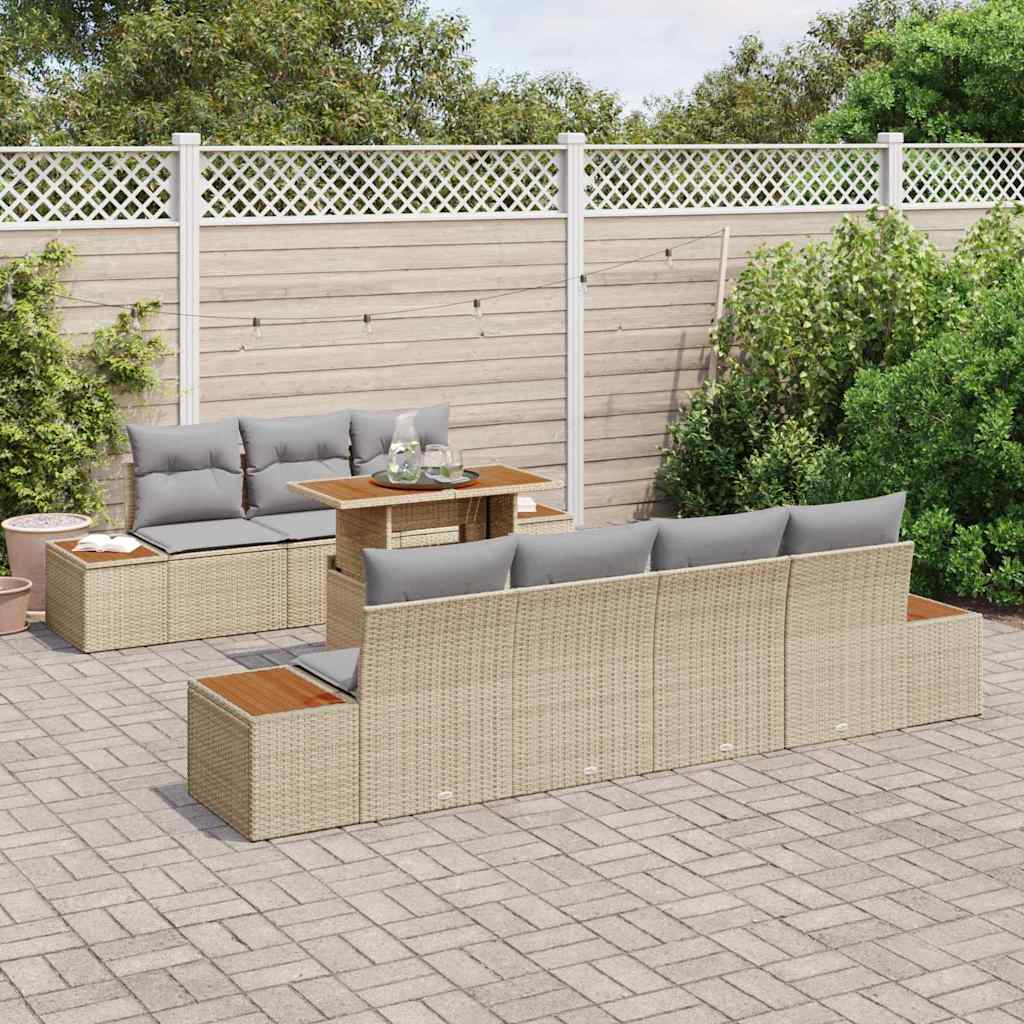 Tuin Sofa Set met kussen 8 pcs Beige Poly riet is nu te koop bij PeponiXL, paradijselijk wonen!