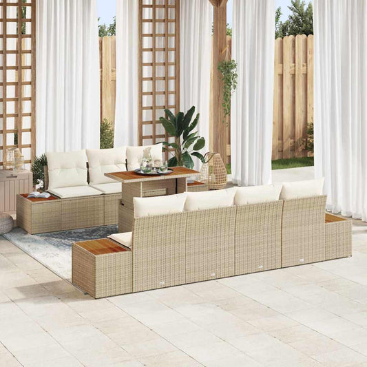 Tuin Sofa Set met kussen 8 pcs Beige Poly riet is nu te koop bij PeponiXL, paradijselijk wonen!