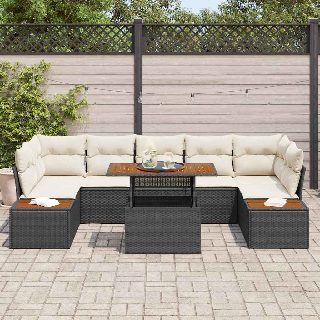 Tuin Eetset met kussen 8 pcs Zwart en Beige is nu te koop bij PeponiXL, paradijselijk wonen!